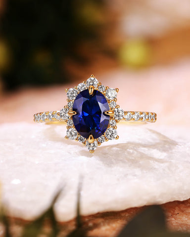 NEOMA  Classy Oval Cut Sapphire Halo Engagement Ring