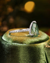 DANIELLA Pear Shaped Moss Agate Engagement Ring