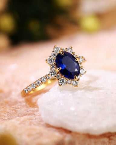 NEOMA  Classy Oval Cut Sapphire Halo Engagement Ring