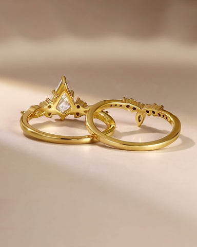 CELESTIA Vintage Kite Cut Moissanite Engagement Ring Set