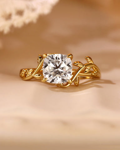 TIVONA Cushion Cut Moissanite Vine Inspired Leafy Engagement Ring