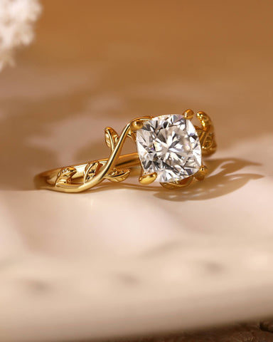 TIVONA Cushion Cut Moissanite Vine Inspired Leafy Engagement Ring