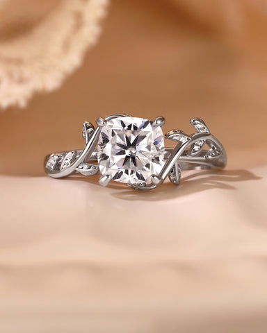 TIVONA Cushion Cut Moissanite Vine Inspired Leafy Engagement Ring