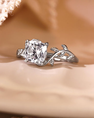 TIVONA Cushion Cut Moissanite Vine Inspired Leafy Engagement Ring