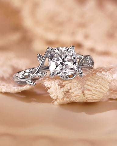 TIVONA Cushion Cut Moissanite Vine Inspired Leafy Engagement Ring