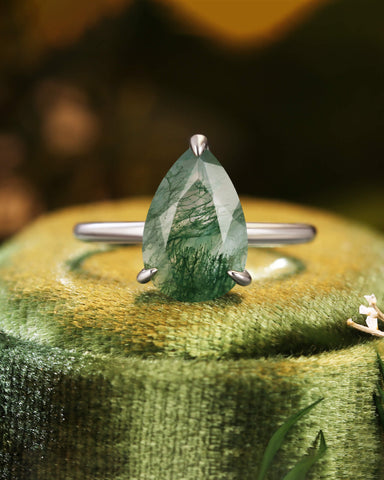 LARK Pear Moss Agate Solitaire Engagement Ring