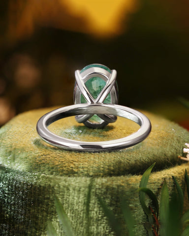 LUMENIS Oval Moss Agate Solitaire Engagement Ring