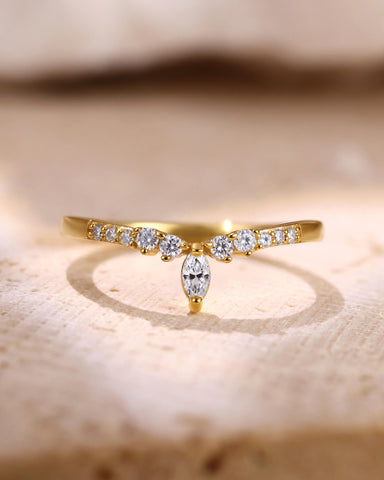 LUMIRA Marquise Shaped Moissanite Diamonds Matching Curved Wedding Band