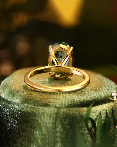 LUMENIS Oval Moss Agate Solitaire Engagement Ring