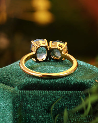 ROSVELN Nature Inspired Round & Oval Cut Moss Agate Toi Et Moi Alternative Engagement Ring