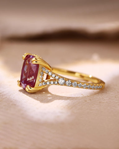 SIVANA Double Claws Cushion Cut Alexandrite Hiden Halo Engagement Ring