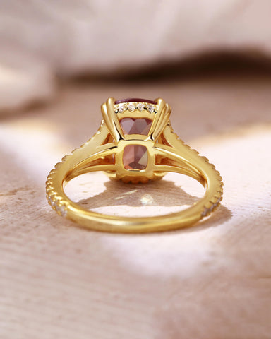 SIVANA Double Claws Cushion Cut Alexandrite Hiden Halo Engagement Ring