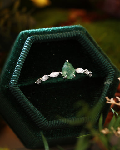 LYDIA Pear Moss Agate Marquise Engagement Ring