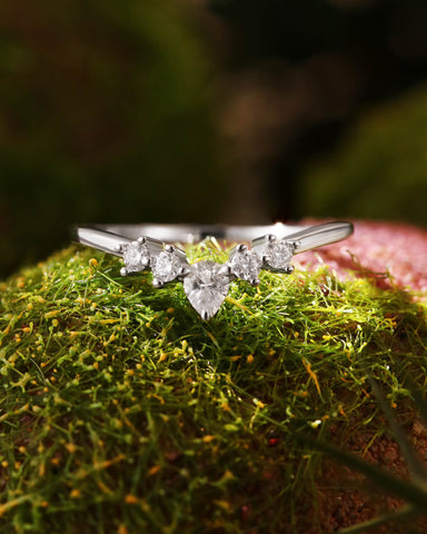 PEREGRINA Pear Shaped Moissanite Curved Wedding Band