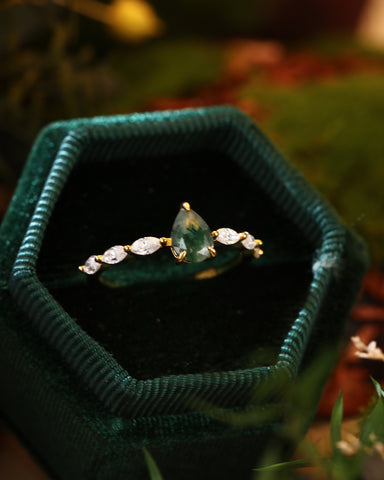 LYDIA Pear Moss Agate Marquise Engagement Ring