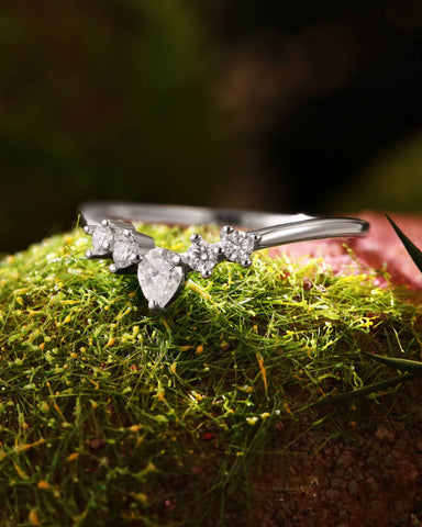 PEREGRINA Pear Shaped Moissanite Curved Wedding Band