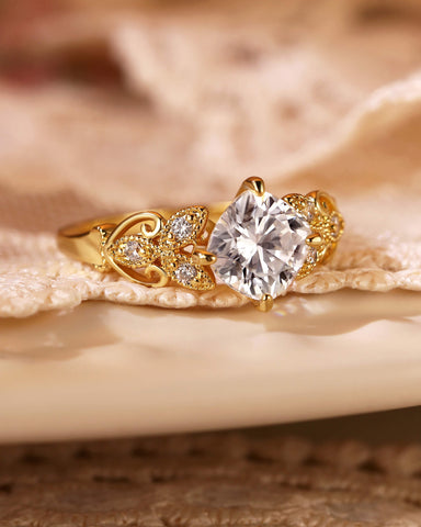 ROYAL Leaf Nature Inspired Cushion Cut Moissanite Engagement Ring