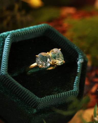 ROSVELN Nature Inspired Round & Oval Cut Moss Agate Toi Et Moi Alternative Engagement Ring