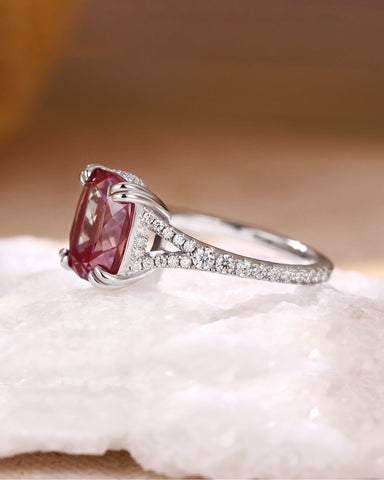 SIVANA Double Claws Cushion Cut Alexandrite Hiden Halo Engagement Ring