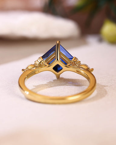 CECELIA Blue Sapphire Princess Cut Cluster Engagement Ring