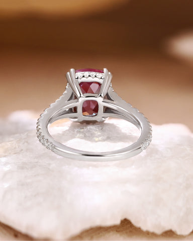 SIVANA Double Claws Cushion Cut Alexandrite Hiden Halo Engagement Ring