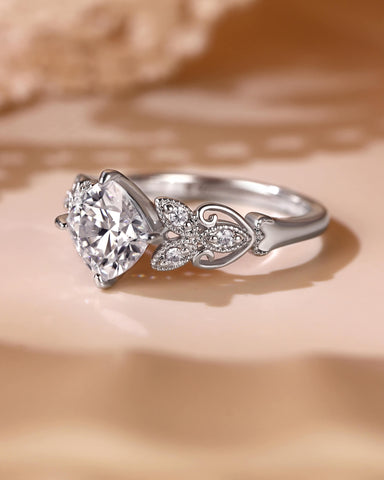 ROYAL Leaf Nature Inspired Cushion Cut Moissanite Engagement Ring