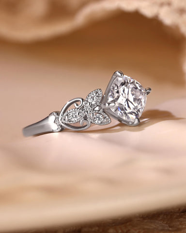 ROYAL Leaf Nature Inspired Cushion Cut Moissanite Engagement Ring