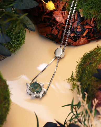 YASMIN Oval Cut Moss Agate Moissanite Cluster Halo Bracelet