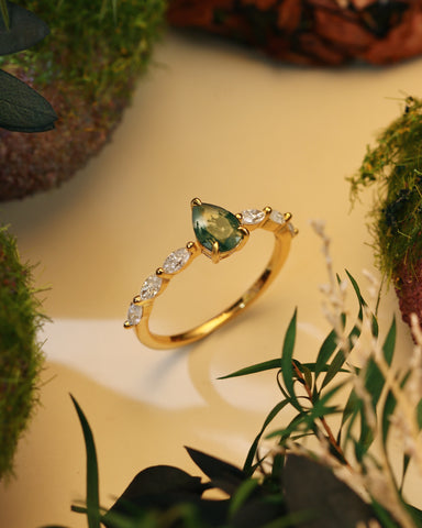 LYDIA Pear Moss Agate Marquise Engagement Ring