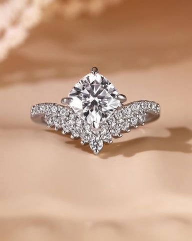 AISLING Cushion Cut Moissanite Cluster Curved Fairy Engagement Ring