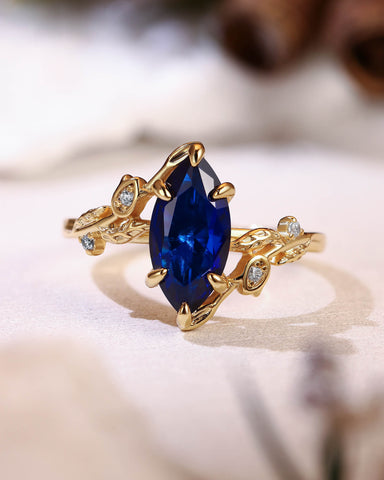 EUGENIA Marquise Cut Sapphire Leafy Nature Inspired Engagement Ring