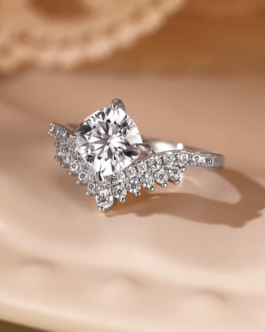 AISLING Cushion Cut Moissanite Cluster Curved Fairy Engagement Ring