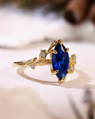 EUGENIA Marquise Cut Sapphire Leafy Nature Inspired Engagement Ring