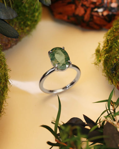 LUMENIS Oval Moss Agate Solitaire Engagement Ring