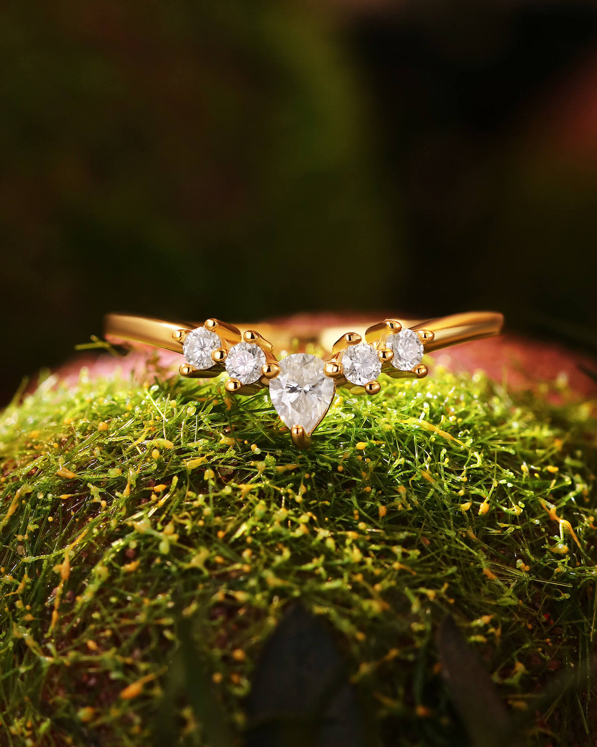 PEREGRINA Pear Shaped Moissanite Curved Wedding Band