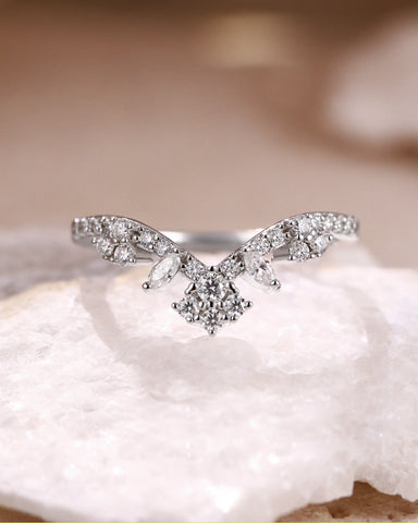 ALENCIA Lacey Design Moissanite Pave Matching Ring Curved Wedding Band