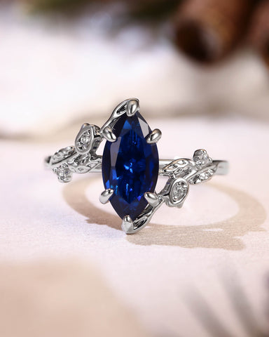 EUGENIA Marquise Cut Sapphire Leafy Nature Inspired Engagement Ring