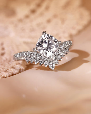 AISLING Cushion Cut Moissanite Cluster Curved Fairy Engagement Ring