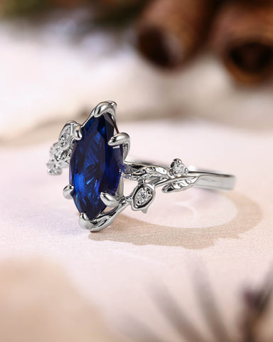 EUGENIA Marquise Cut Sapphire Leafy Nature Inspired Engagement Ring
