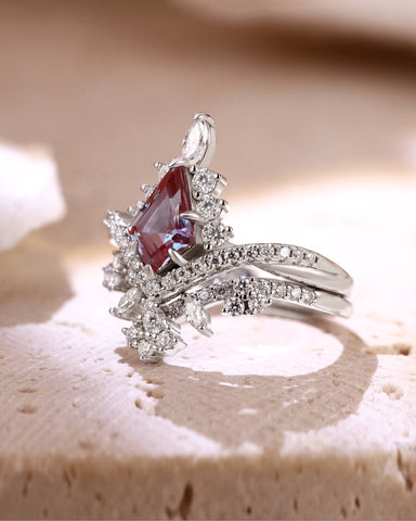 CHANTILLY Kite Cut Alexandrite Engagement Ring Cluster Bridal Ring Set