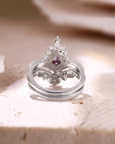CHANTILLY Kite Cut Alexandrite Engagement Ring Cluster Bridal Ring Set