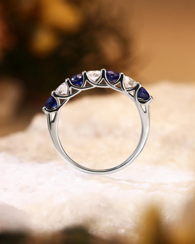 MOLLY Alternating 7-Stone Classic Sapphire and Moissanite Ring