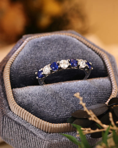 MOLLY Alternating 7-Stone Classic Sapphire and Moissanite Ring