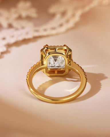 VIRELAI Double Claw Halo Emerald Cut Moissanite Pave Engagement Ring