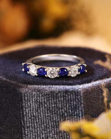 MOLLY Alternating 7-Stone Classic Sapphire and Moissanite Ring