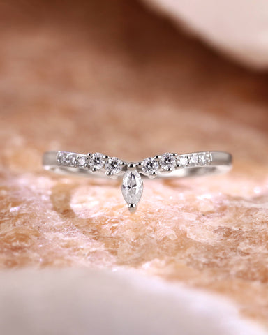 LUMIRA Marquise Shaped Moissanite Diamonds Matching Curved Wedding Band