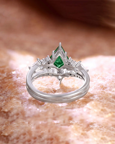ESME Lab Emerald Engagement Set Kite Cut Wedding Ring Set