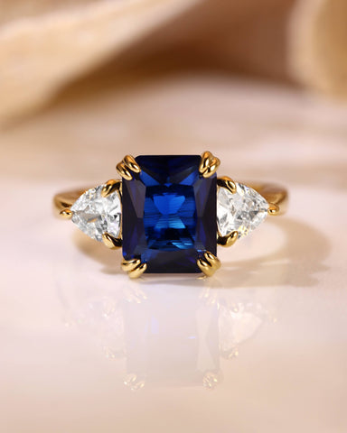 ZOE Three Stone Emerald Cut Sapphire Engagement Ring