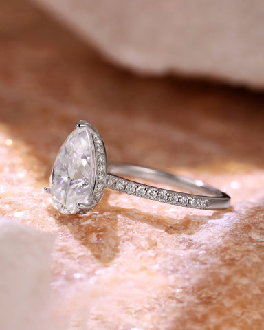 AURELIA Pear Moissanite Pavé Engagement Ring with Hidden Halo