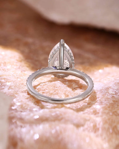 AURELIA Pear Moissanite Pavé Engagement Ring with Hidden Halo